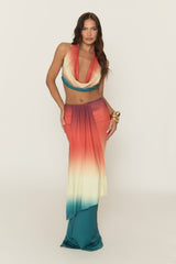 Multi Ombre Print Cowl Halterneck Top and Maxi Skirt Co-Ord Set - Charleen