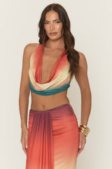 Multi Ombre Print Cowl Halterneck Top and Maxi Skirt Co-Ord Set - Charleen