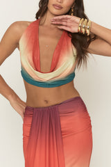 Multi Ombre Print Cowl Halterneck Top and Maxi Skirt Co-Ord Set - Charleen