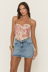 Pink Floral Lace Trim Corset - Avalon