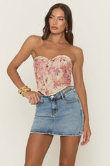 Pink Floral Lace Trim Corset - Avalon