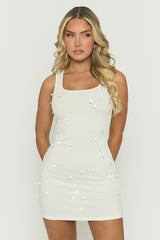 White Rib Crystal Embellished Mini Dress - Aafia