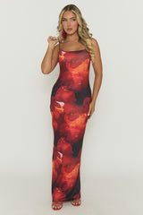Red Dark Floral Print Strappy Maxi Dress - Prema