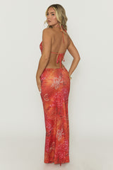 Red Printed Cut Out Maxi Dress - Allea