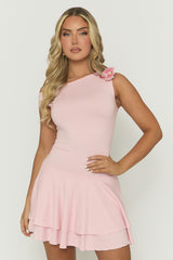 Pink One Shoulder Ruffle Mini Dress - Kegan