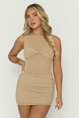 Beige Twist Front Mini Dress - Lizzy