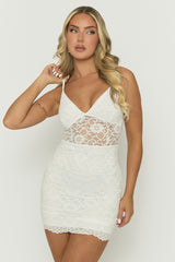 White Lace Strappy Mini Dress - Charlotta