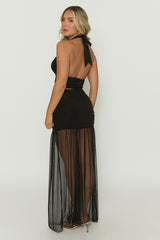 Black Plunge Neck Cropped Top & Maxi Skirt Co-ord Set - Ashlea