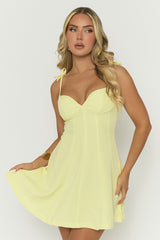 Butter Yellow Woven Seam Detail Skater Dress - Genoa