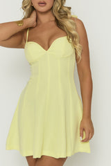 Butter Yellow Woven Seam Detail Skater Dress - Genoa