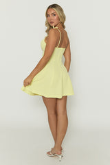 Butter Yellow Woven Seam Detail Skater Dress - Genoa