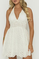 White Broderie Halterneck Skater Dress - Noori