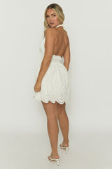 White Broderie Halterneck Skater Dress - Noori