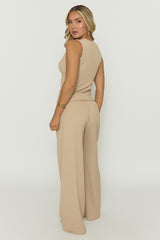 Beige Crinkle Waistcoat and Wide Leg Trouser Co-ord Set - Oslo
