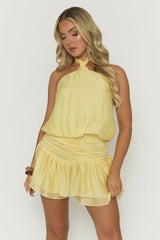 Butter Yellow Halterneck Ruffle Playsuit - Khalia