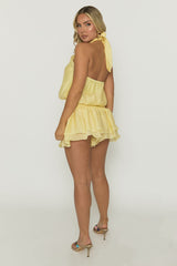 Butter Yellow Halterneck Ruffle Playsuit - Khalia