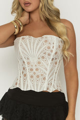 White Mesh Lace Bandeau Corset - Ezmi