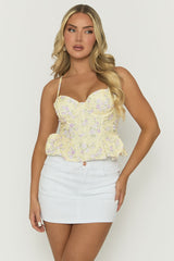 Yellow Floral Peplum Corset - Stassia