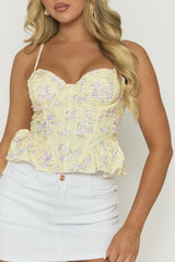 Yellow Floral Peplum Corset - Stassia