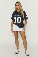 Navy Oversized Varsity Football T-shirt - Tokya