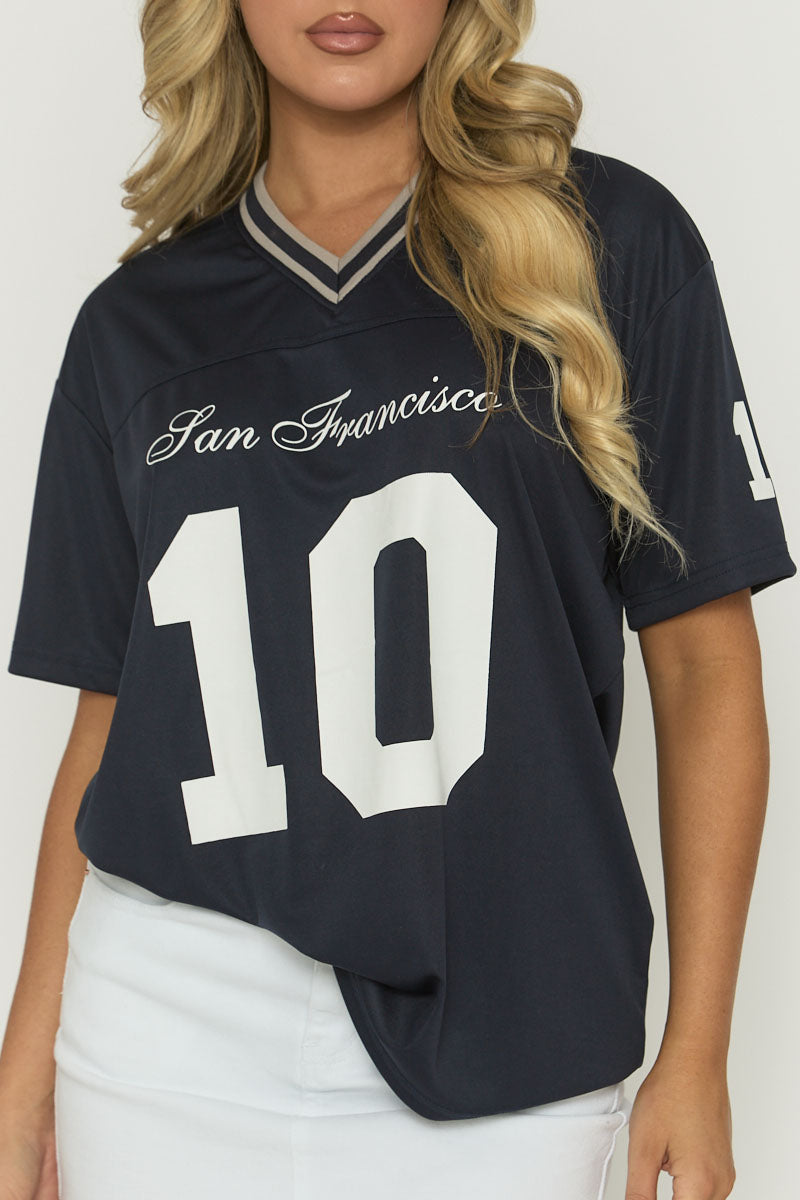 Navy Oversized Varsity Football T-shirt - Tokya