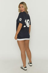 Navy Oversized Varsity Football T-shirt - Tokya