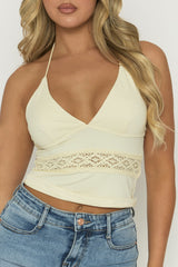 Butter Yellow Crochet Insert Cami Top - Khleo