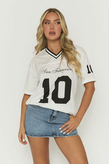 White Oversized Varsity Football T-shirt - Tokya