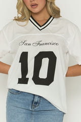 White Oversized Varsity Football T-shirt - Tokya
