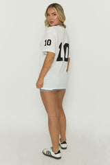 White Oversized Varsity Football T-shirt - Tokya