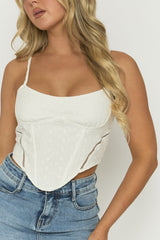 White Broderie Lace Back Boned Corset Top - Zenal