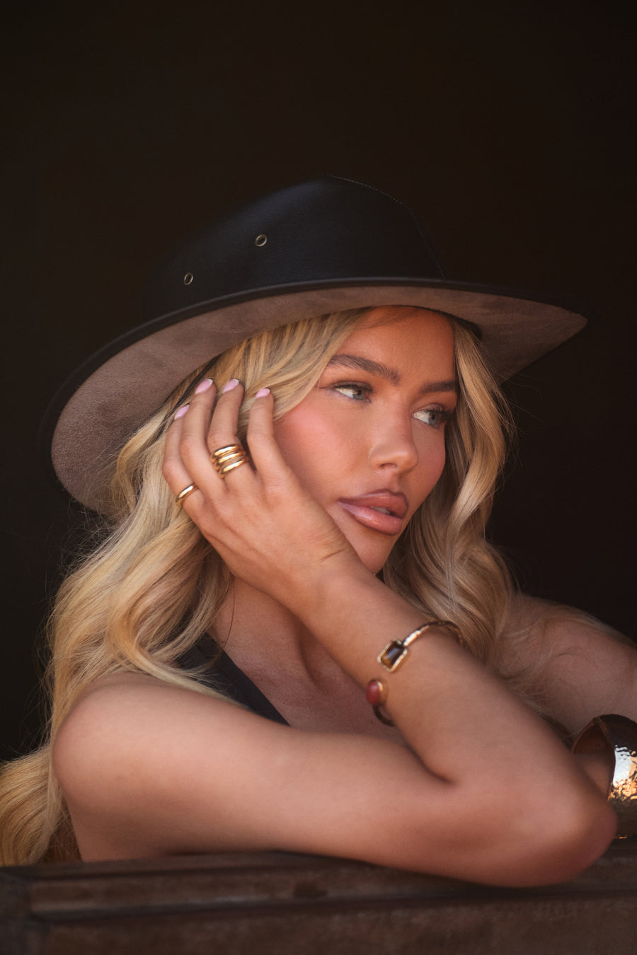 Gold Stone Cuff Bracelet - Denya