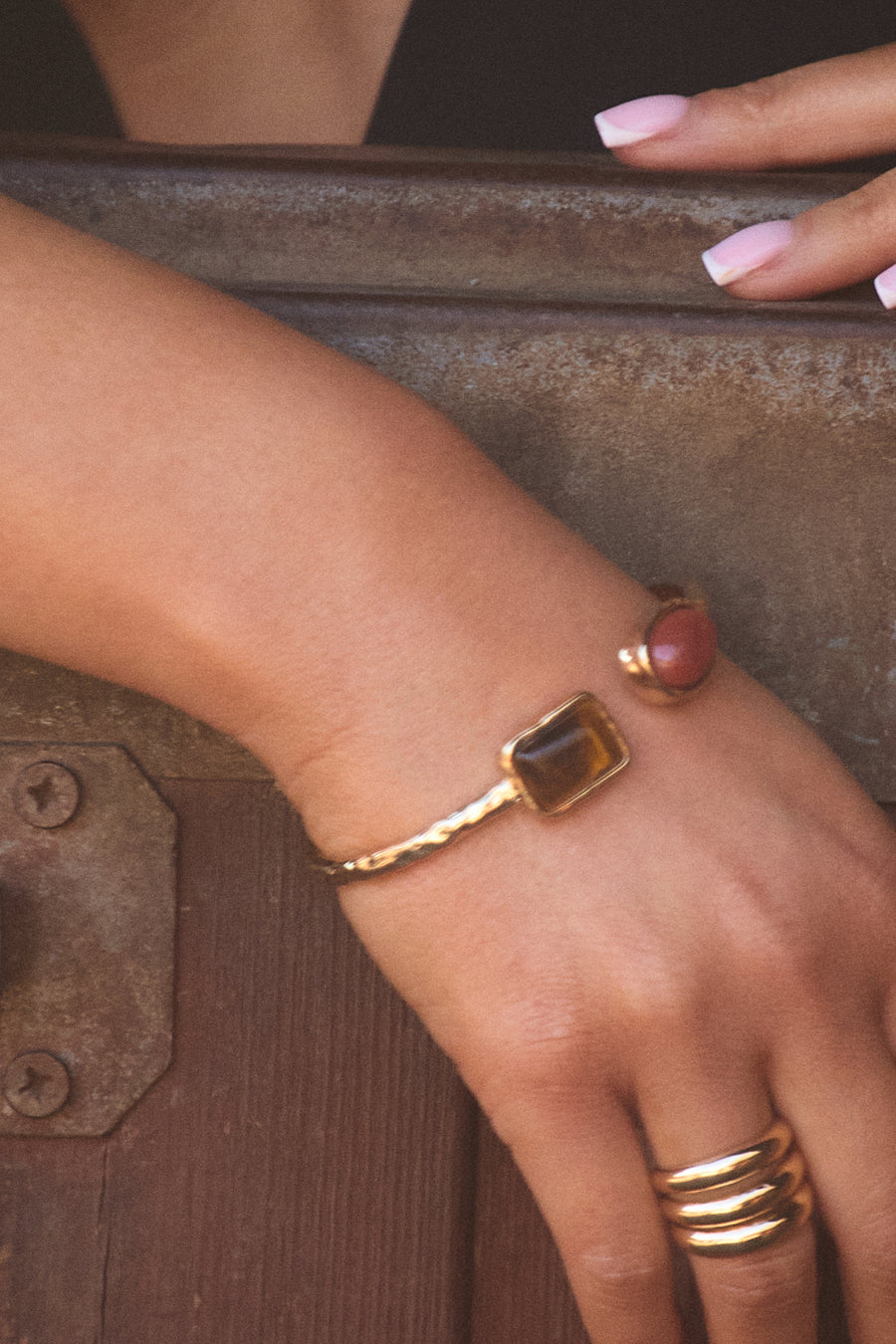 Gold Stone Cuff Bracelet - Denya