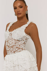 White Lace Ruffle Tiered Playsuit - Marjorie