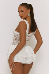 White Lace Ruffle Tiered Playsuit - Marjorie