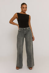 Black Slash Neck Open Back Bodysuit - Aliona