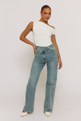 White Asymmetric Off Shoulder Bodysuit - Misba