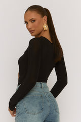 Black Cut Out Twist Front Bodysuit - Raisa