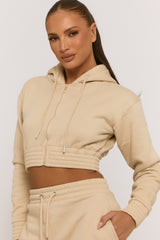 Beige Zip Through Hoodie and Short Lounge Set - Frances