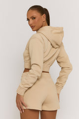 Beige Zip Through Hoodie and Short Lounge Set - Frances