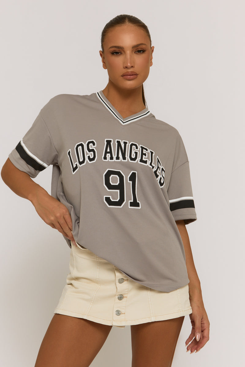 Grey Oversized Varsity Football T-shirt - Austin