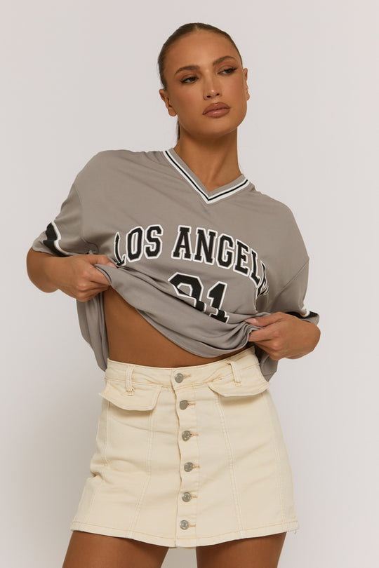 Cream Denim Stretch Skort - Danielle