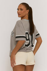 Grey Oversized Varsity Football T-shirt - Austin