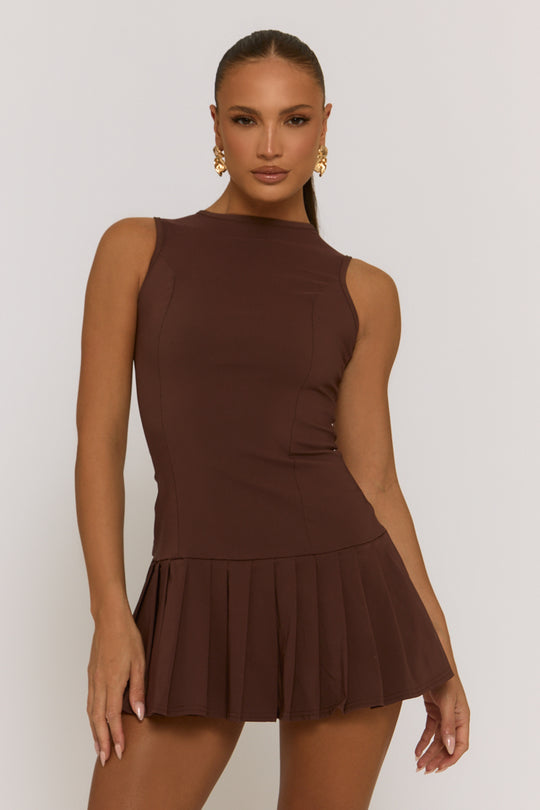 Chocolate Pleated Hem Shift Dress - Merrilyn