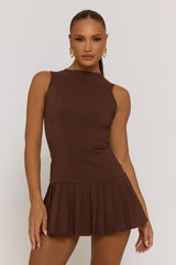Chocolate Pleated Hem Shift Dress - Merrilyn