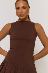 Chocolate Pleated Hem Shift Dress - Merrilyn
