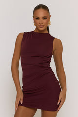 Wine Ruched Side Shift Mini Dress - Irina