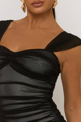 Black Mesh Sweetheart Neckline Mini Dress - Moscow