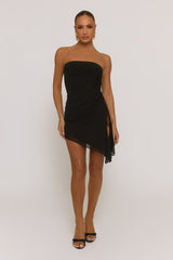 Black Mesh Asymmetric Hem Bandeau Mini Dress - Paula