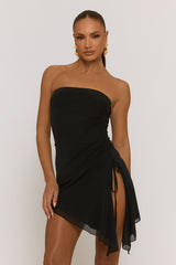 Black Mesh Asymmetric Hem Bandeau Mini Dress - Paula